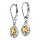 Sterling Silver Rhodium-Plated Citrine and Diamond Drop Earrings  November Birthstone